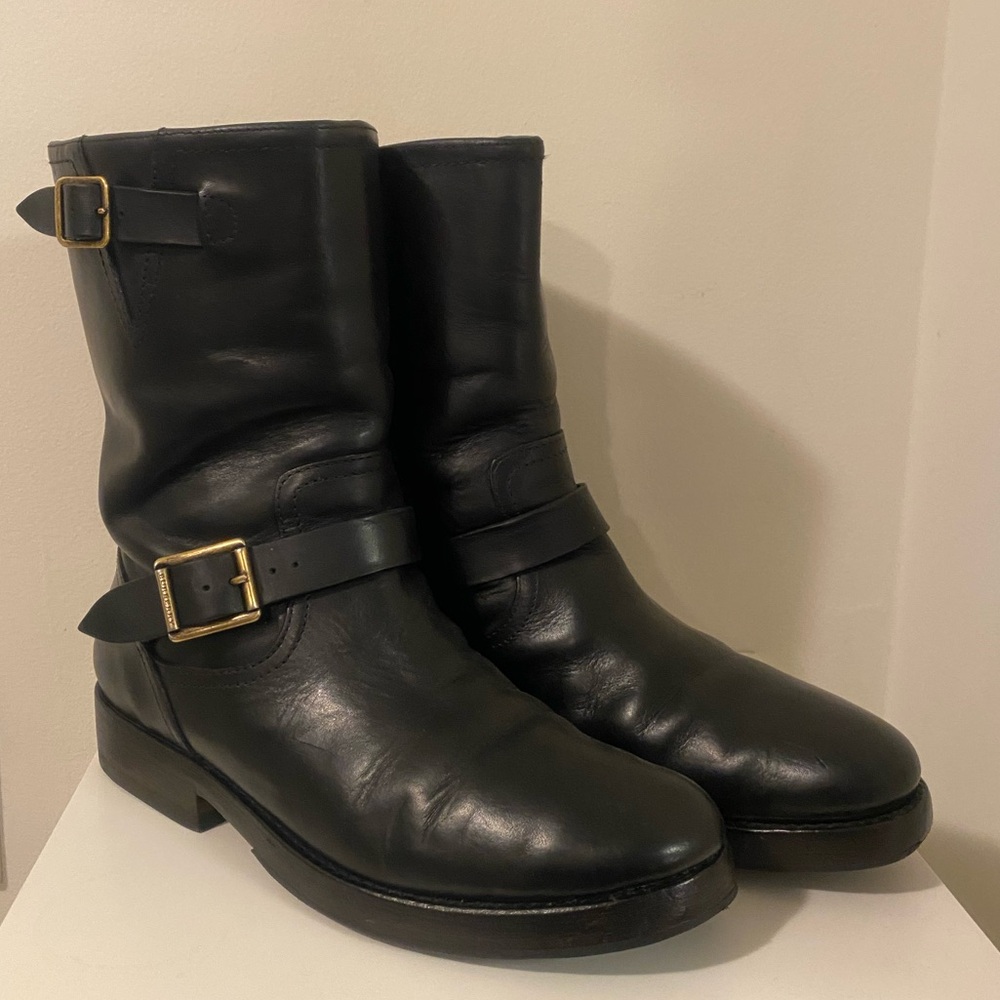 Burberry Black Leather Buckle Moto Boots